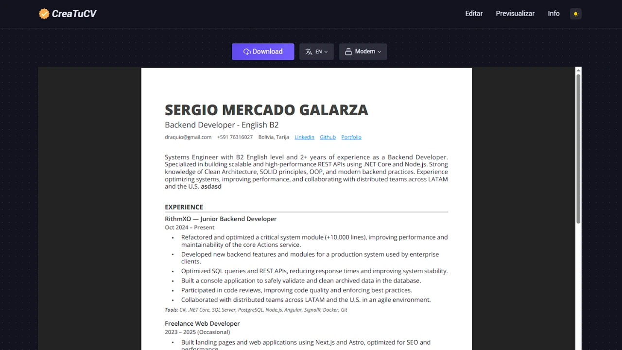 creatucv.dev - Plataforma de CV - 3